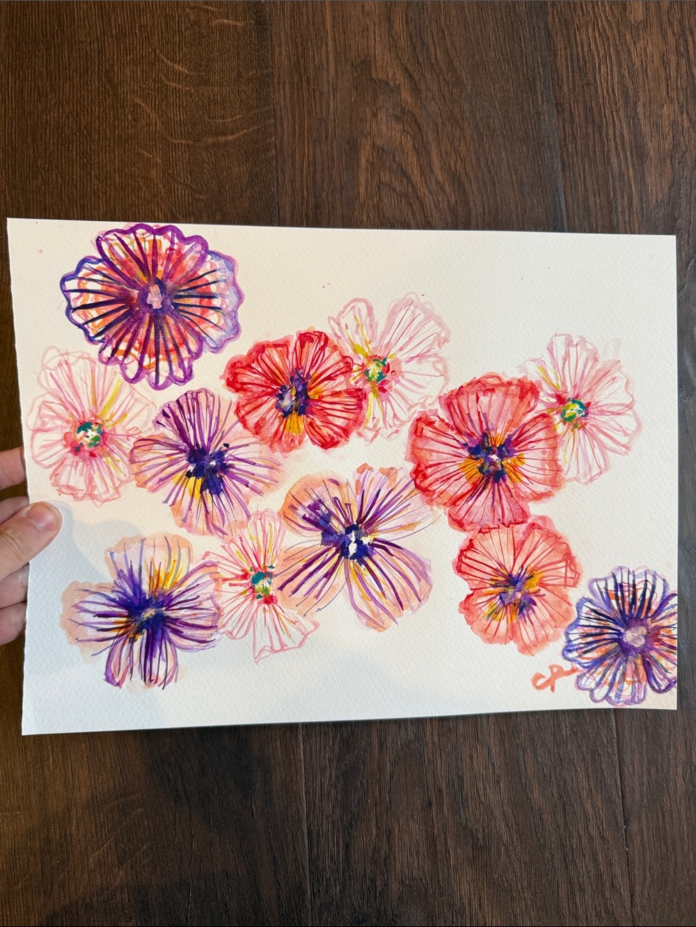 Hand-Painted Floral Watercolor Art in Pink and Purple